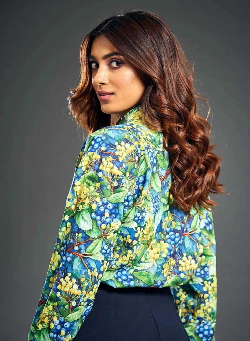 Zigzag Bold Printed Longe Sleeve Green Shirt