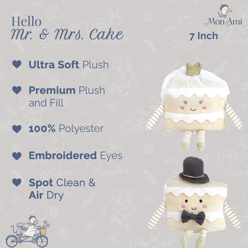 MON AMI Mr. & Mrs. Cake Slice Plush Toy | 7-Inch Soft Stuffed Dessert-Themed Plushie for All Ages | Cute & Cozy Gift for Birthdays, Weddings, or Anniversaries - Image 2