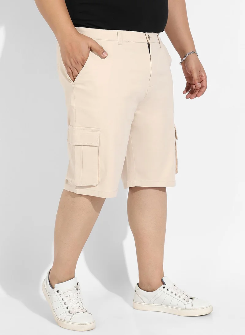 Instafab Plus Instafab Plus Men's Beige Cargo Shorts For Casual Wear | 6 Pockets | Plus Size Fit | Button Closure | Cotton Poly Cargo Shorts Crafted With Comfort Fit For Everyday Wear