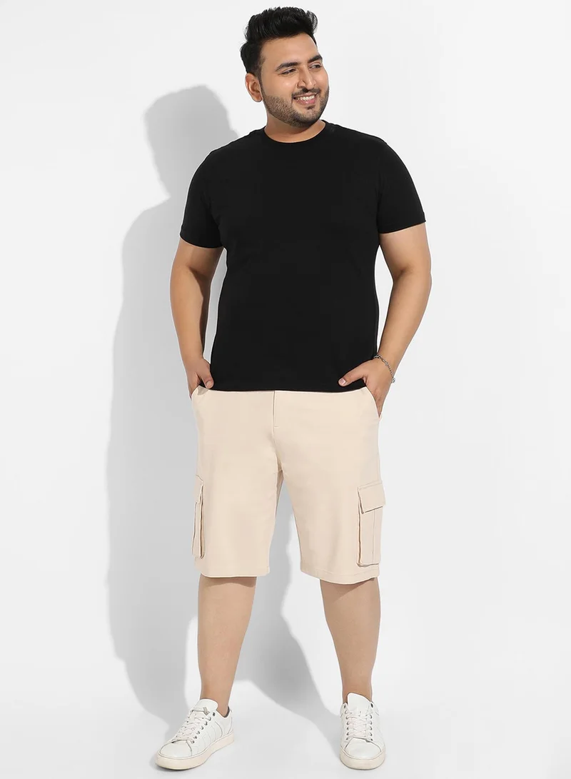 Instafab Plus Instafab Plus Men's Beige Cargo Shorts For Casual Wear | 6 Pockets | Plus Size Fit | Button Closure | Cotton Poly Cargo Shorts Crafted With Comfort Fit For Everyday Wear