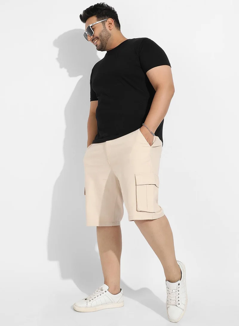 Instafab Plus Instafab Plus Men's Beige Cargo Shorts For Casual Wear | 6 Pockets | Plus Size Fit | Button Closure | Cotton Poly Cargo Shorts Crafted With Comfort Fit For Everyday Wear