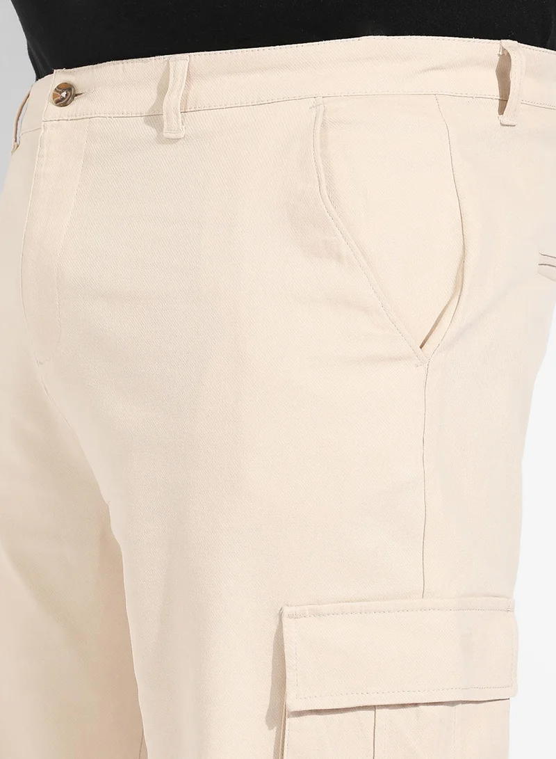 Instafab Plus Instafab Plus Men's Beige Cargo Shorts For Casual Wear | 6 Pockets | Plus Size Fit | Button Closure | Cotton Poly Cargo Shorts Crafted With Comfort Fit For Everyday Wear