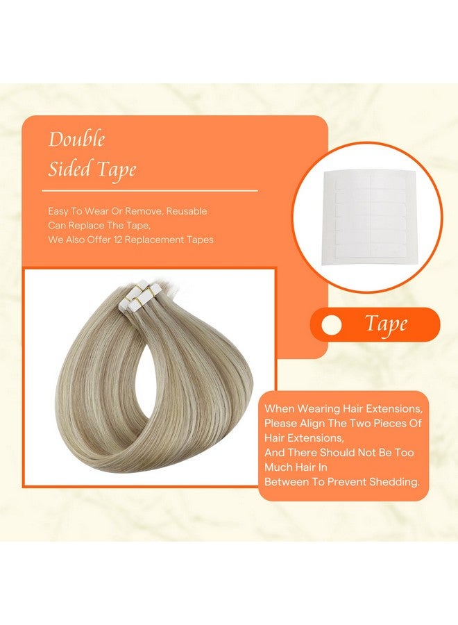 Fshine Full Shine Tape in Hair Extensions Human Hair 18 Inch Blonde Remy Human Hair Tape in Extensions Color 18/613 Ash Blonde Highlight with Platinum Blonde Invisible Hair Extensions Tape in 20Pcs 50Grams - Image 4