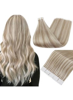 Fshine Full Shine Tape in Hair Extensions Human Hair 18 Inch Blonde Remy Human Hair Tape in Extensions Color 18/613 Ash Blonde Highlight with Platinum Blonde Invisible Hair Extensions Tape in 20Pcs 50Grams  - Image 1