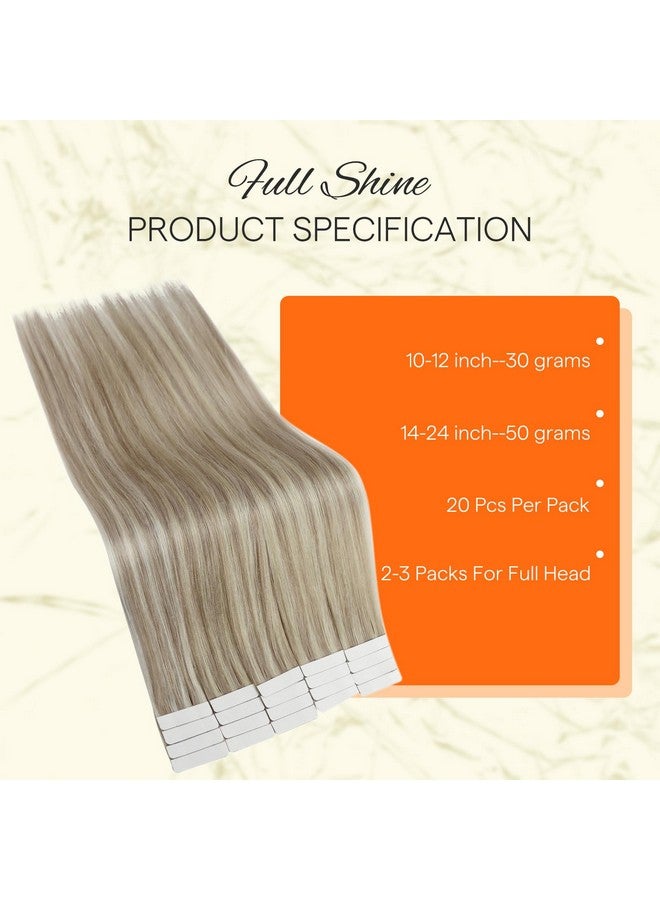 Fshine Full Shine Tape in Hair Extensions Human Hair 18 Inch Blonde Remy Human Hair Tape in Extensions Color 18/613 Ash Blonde Highlight with Platinum Blonde Invisible Hair Extensions Tape in 20Pcs 50Grams - Image 3