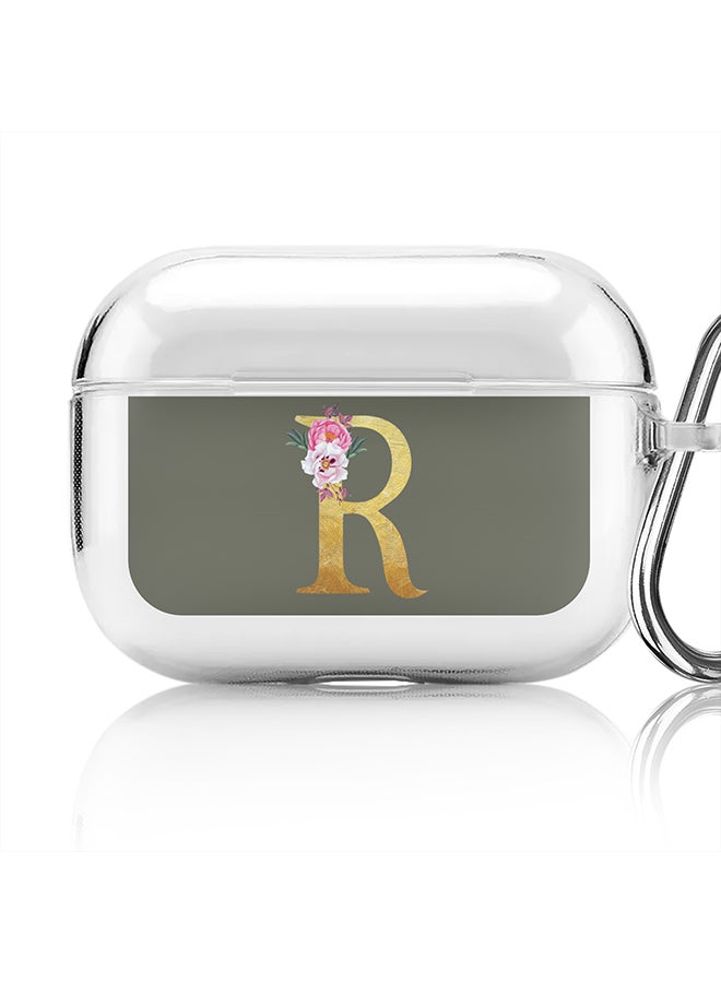 Stylizedd Classic Clear printed Case for Apple AirPods Pro 2nd Generation Thin Transparent Cover - Custom Monogram Initial Letter Floral Pattern Alphabet - R (Olive Green ) - Image 1
