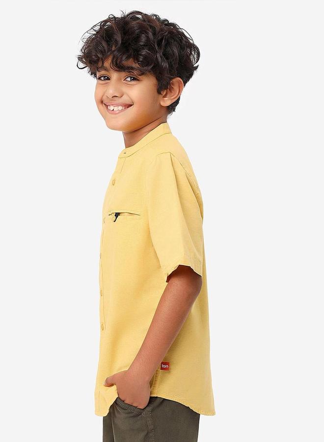 Bonkids Regular Long Sleeve Printed Mustard Cotton Shirt 100 % Cotton - Image 3