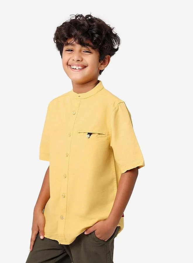 بونكيدز Regular Long Sleeve Printed Mustard Cotton Shirt 100 % Cotton