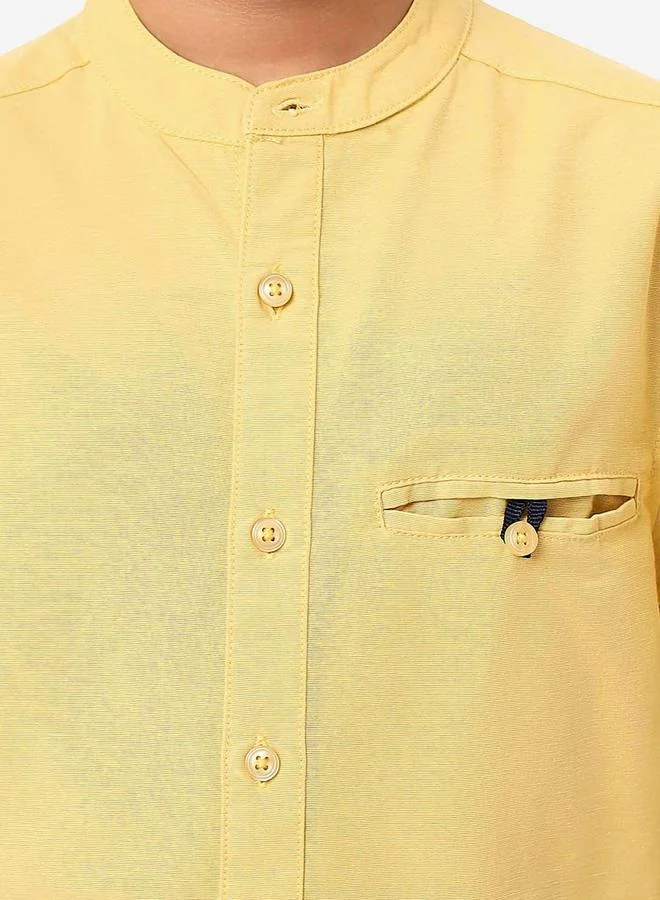 بونكيدز Regular Long Sleeve Printed Mustard Cotton Shirt 100 % Cotton