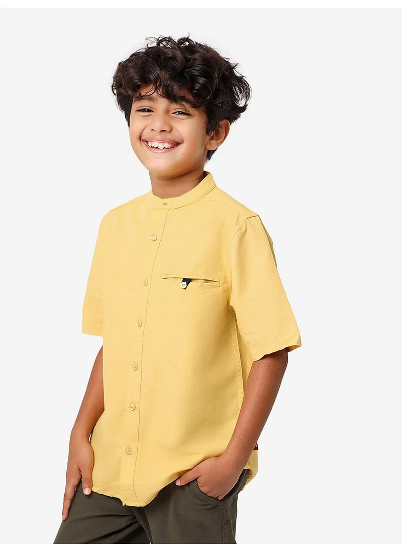 Bonkids Regular Long Sleeve Printed Mustard Cotton Shirt 100 % Cotton