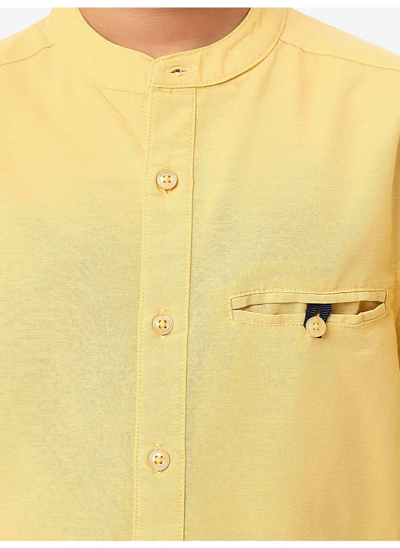 بونكيدز Regular Long Sleeve Printed Mustard Cotton Shirt 100 % Cotton