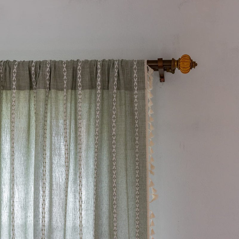 BCLBUSTE Boho Embroidered Linen Curtains - 96 Inch Long, 2 Panels, Sage Green, Farmhouse Style, Bohemian, Light Filtering for Bedroom & Living Room (52" W x 96" L) - Image 4