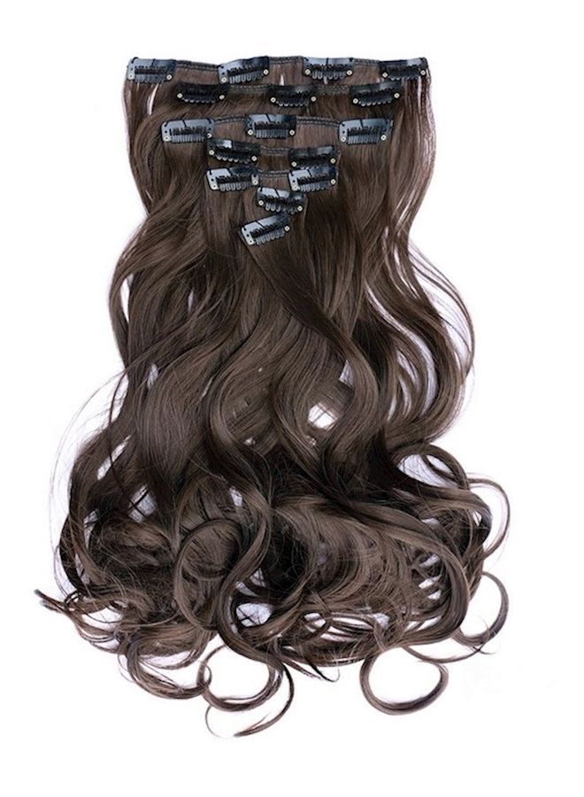 NIBEMINENT 7 Sets Long Straight Hair Extension Dark Brown