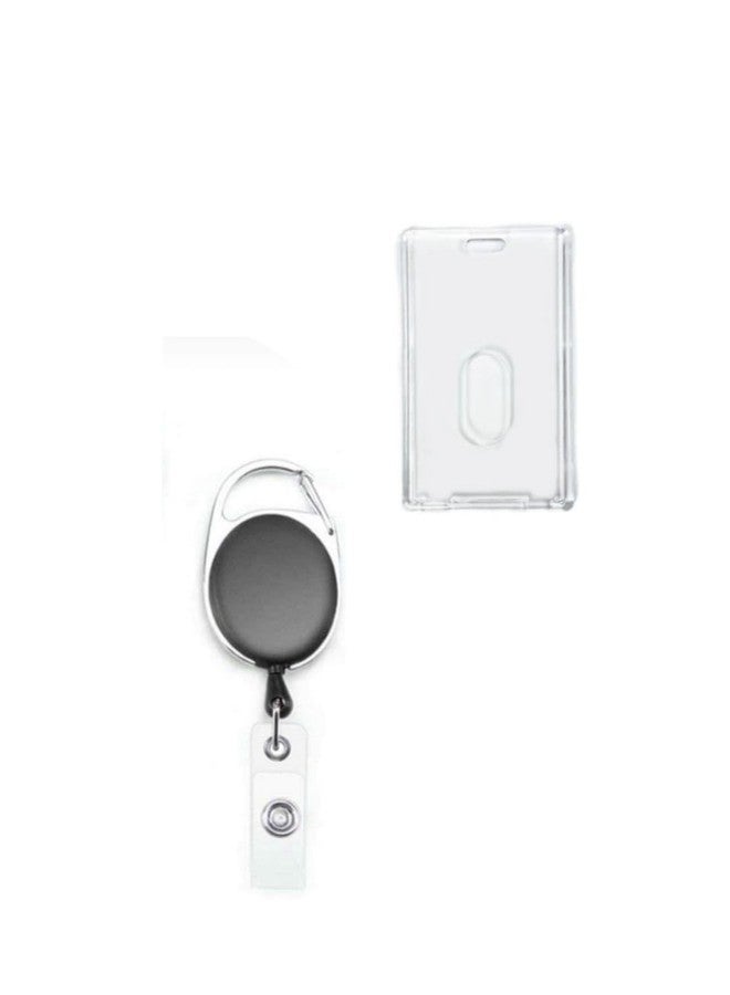 ADA Heavy Duty Card Badge Holder Polycarbonate Vertical Thumb Slots with Retractable Badge Reel Carabiner Clip for School/College/Office use Only Black (Pack of 1) - Image 1