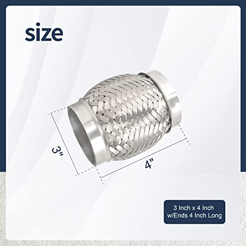 FGJQEFG 2PCS Exhaust Flex Pipe Stainless Steel Double Braid Long Heavy Duty 3''Inch x 4''Inch w/Ends 4'' inch Long - Image 3