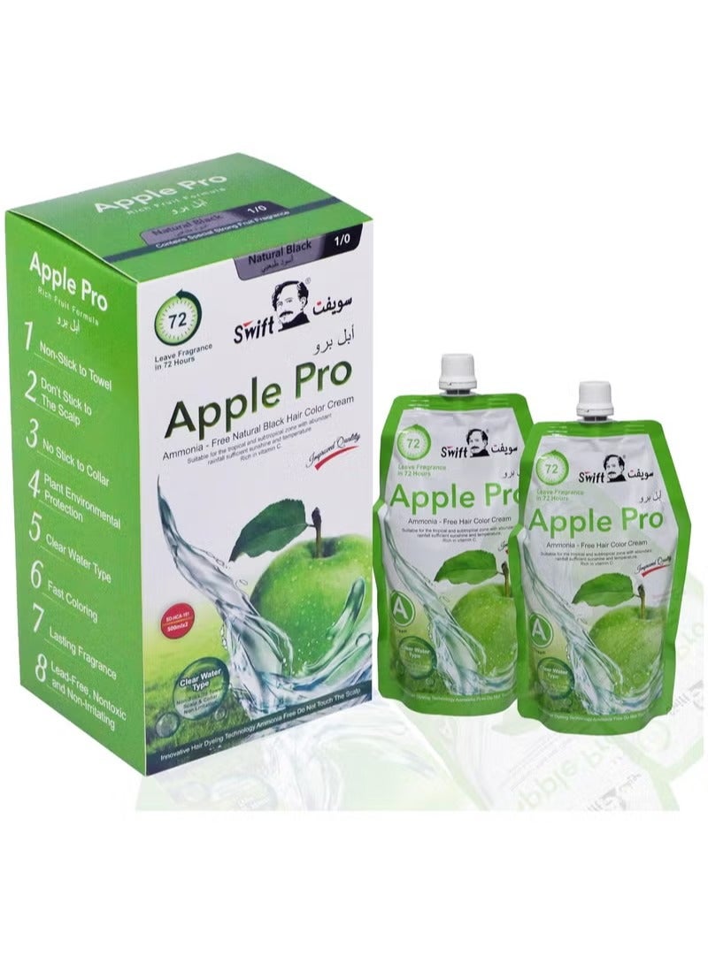 Swift Apple Pro Ammonia Free Hair Color Natural Black 500ML X 2