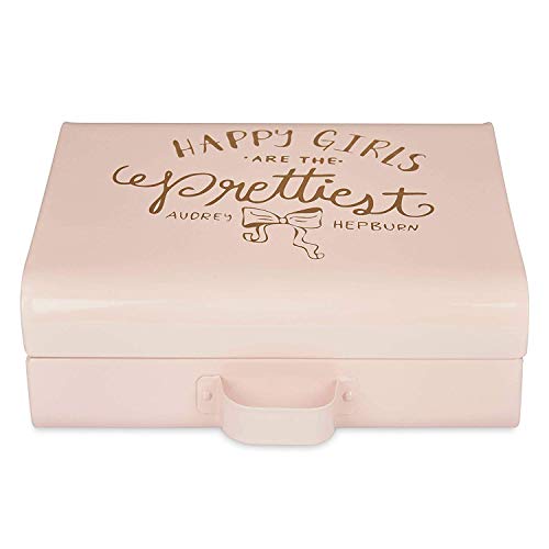 Elan Vintage Style Metal Briefcase Happy Girls Decorative Storage Box with Gold Accents Lockable Treasure Chest Jewelry Box and Gift Trunk for Home Décor Organizer Box for Gifting (Light Pink) - Image 5