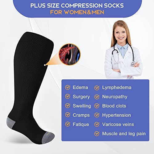 LEVSOX Wide Calf Compression Socks for Women Men Plus Size 15-20 mmHg Extra Large Knee High Support Sock for Nurses Pregnant Travel - Image 5