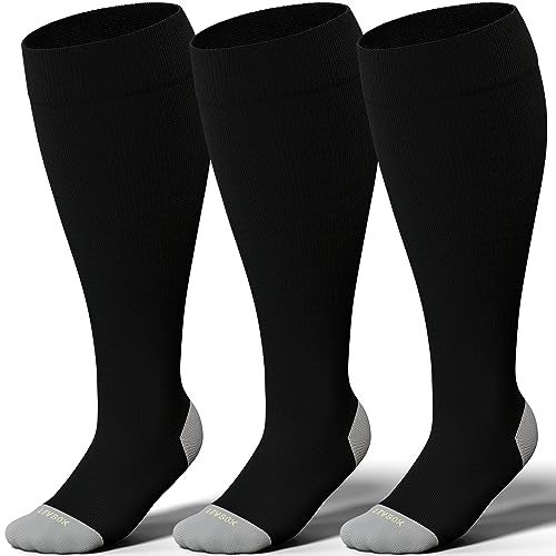 LEVSOX Wide Calf Compression Socks for Women Men Plus Size 15-20 mmHg Extra Large Knee High Support Sock for Nurses Pregnant Travel - Image 1
