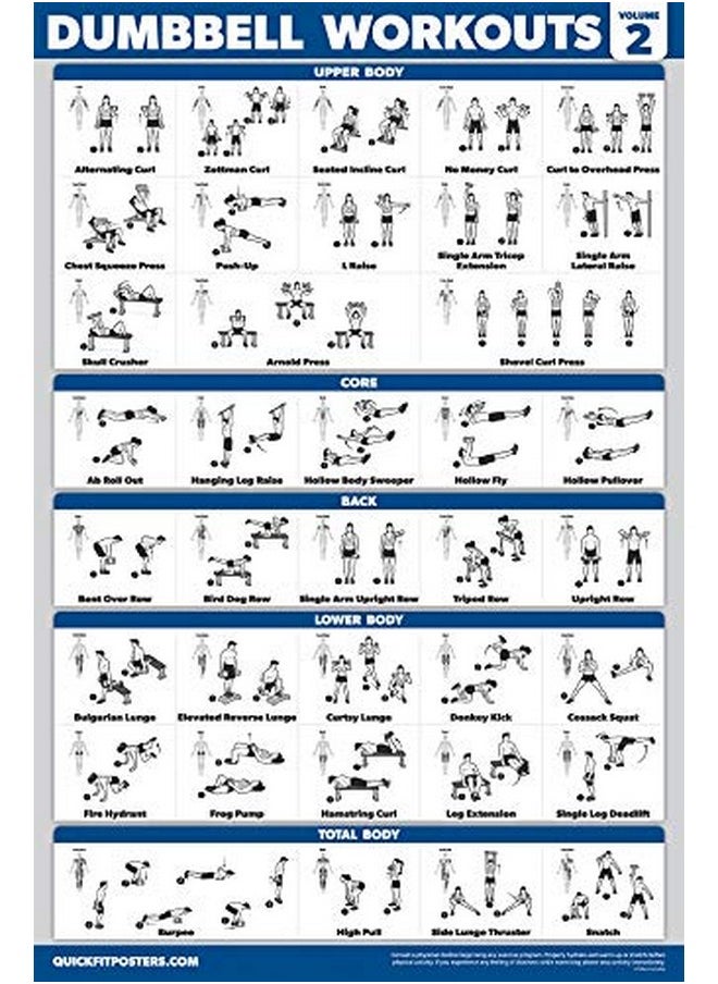 Palace Learning Learning 4 Pack - Dumbbell Workout Posters Volume 1, 2 & 3 + Barbell Exercise Chart - Set Of 4 Posters (Laminated, 18" X 24")  - Image 4