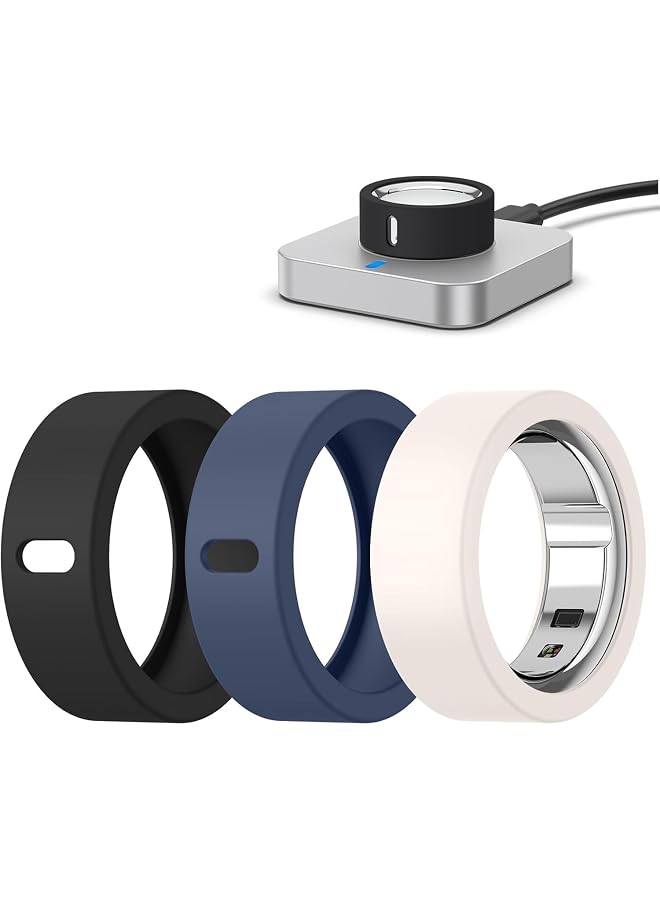 S-TOP Cover for Oura Ring 4/4 Ceramic/Gen 3 Protector,Silicone Anti-Scratch Elastic Ring Finger Case Woking Out Gym for Women Men (Black+Starlight+Midnight Blue, S for5/6/7/8/9/10) - Image 1