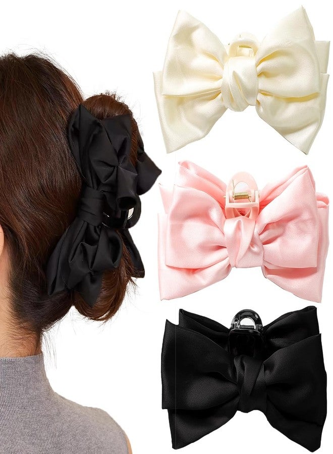 VORSET 2 PCS Large Bow Hair Claw Clips Satin Bow Claw Clip for Women Girl with Long Thick Hair 5.9 inch Elegant Hair Ribbon Design for all types Big Multicolour - Image 1