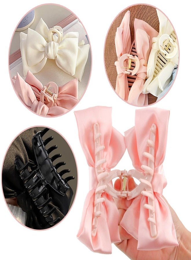 VORSET 2 PCS Large Bow Hair Claw Clips Satin Bow Claw Clip for Women Girl with Long Thick Hair 5.9 inch Elegant Hair Ribbon Design for all types Big Multicolour - Image 3