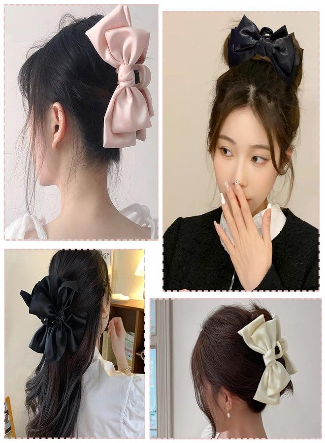 VORSET 2 PCS Large Bow Hair Claw Clips Satin Bow Claw Clip for Women Girl with Long Thick Hair 5.9 inch Elegant Hair Ribbon Design for all types Big Multicolour - Image 4
