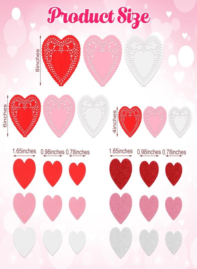 Resholder 900 Pcs Valentines Day Craft Set Include 300 Heart Doilies, 300 Foam Hearts and 300 Glitter Foam Heart Stickers for Valentine's & Galentines Day Wedding Table Decoration DIY Craft Supplies - Image 2