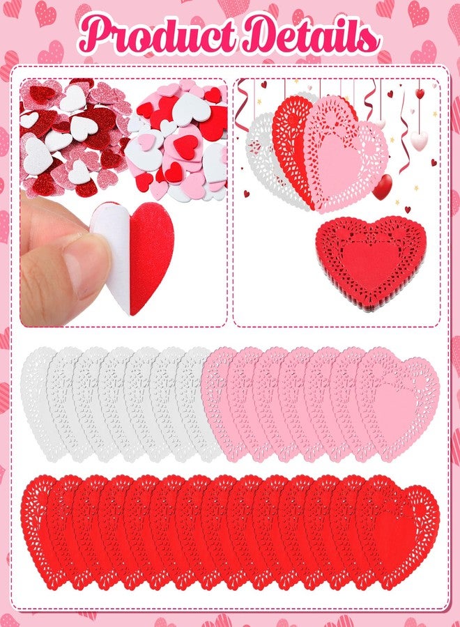Resholder 900 Pcs Valentines Day Craft Set Include 300 Heart Doilies, 300 Foam Hearts and 300 Glitter Foam Heart Stickers for Valentine's & Galentines Day Wedding Table Decoration DIY Craft Supplies - Image 4