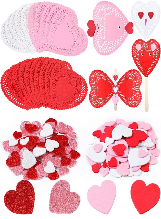 Resholder 900 Pcs Valentines Day Craft Set Include 300 Heart Doilies, 300 Foam Hearts and 300 Glitter Foam Heart Stickers for Valentine's & Galentines Day Wedding Table Decoration DIY Craft Supplies - Image 1