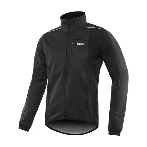 ARSUXEO Winter Warm UP Thermal Softshell Cycling Jacket Windproof Waterproof Bicycle Mountain Bike Clothes 15-K Black Size Medium - Image 1