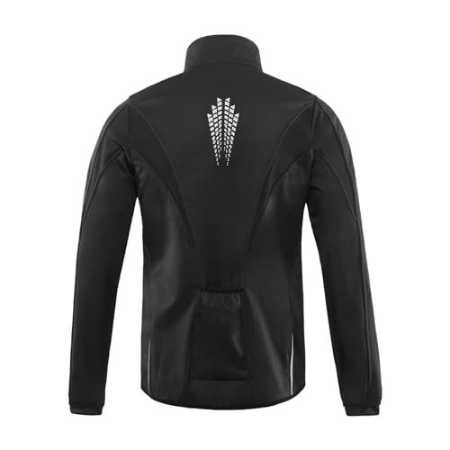 ARSUXEO Winter Warm UP Thermal Softshell Cycling Jacket Windproof Waterproof Bicycle Mountain Bike Clothes 15-K Black Size Medium - Image 2