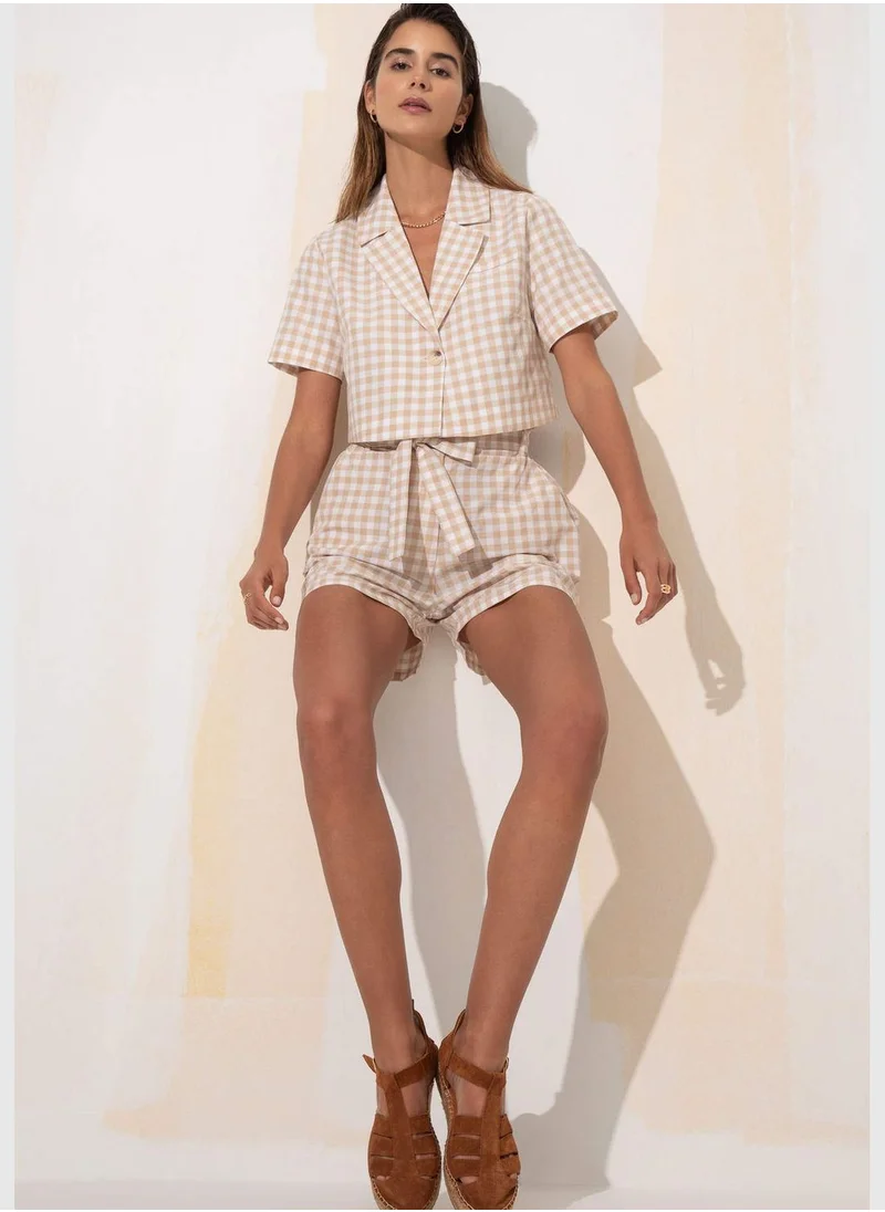 ديفاكتو Paperbag Fit Chech Print Mini Short
