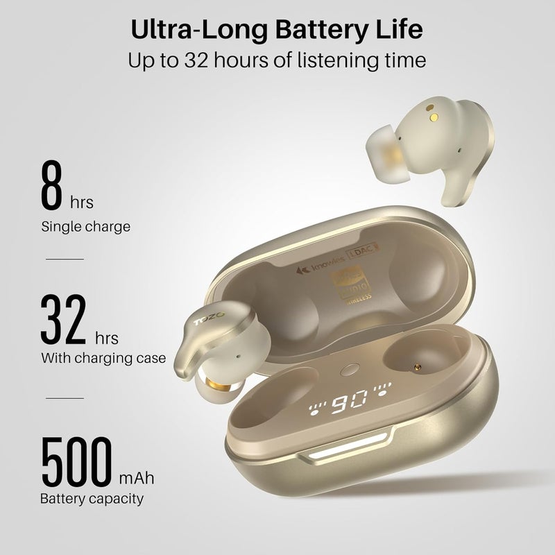 TOZO Golden X1 Wireless Earbuds Balanced Armature Driver and Hybrid Dynamic Driver, Bluetooth Headphones OrigX Pro, LDAC & Hi-Res Audio Wireless, Noise Cancellation Headset, Champagne - Image 5