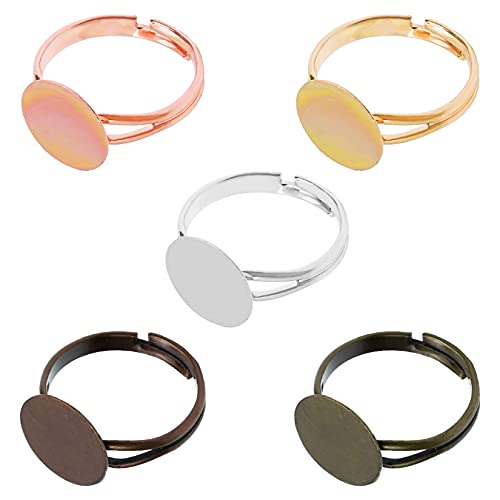 SUMERSHA 50pcs Blank Rings Adjustable Flat 12mm Base Rings Blank Jewelry Findings Components for Making DIY Crafts, 5 Colors - Image 4