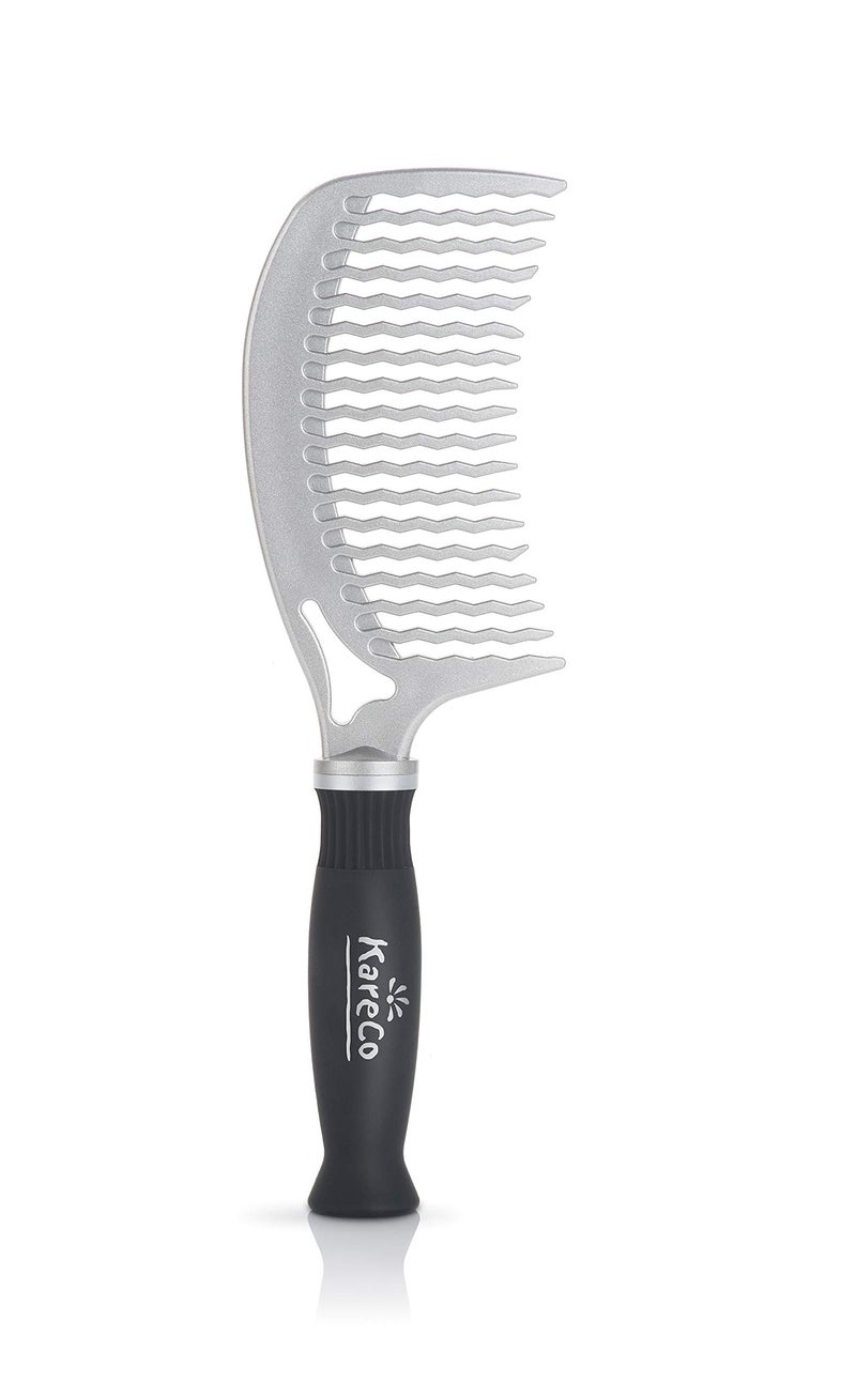 KareCo Tangle Buster Detangling Comb â€“ Wide Tooth Hair Comb for Wet & Dry Hair, Easy Glide Teeth for Knot-Free Combing, Anti-Snag Styling Tool with Non-Slip Grip for All Types, Silver