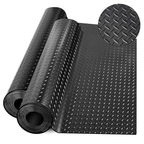 laapee DiamondPlate Rubber Flooring Rolls 21FT 16IN Garage Floor Mat 4 7Ft Cover Area PVC Garage Flooring Roll for Garage Floor RV Trailer Flooring WaterStain Resistant Parking Mat Black1Pcs - Image 1
