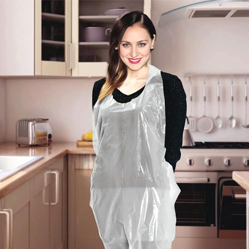C-Cure® Disposable Waterproof Plastic Apron for Kitchen, Dental Clinic, Dog Bathing & Painting – LDPE Material, Oil & Fluid Resistant, One Size Fits All, Pack of 25(White) - Image 2