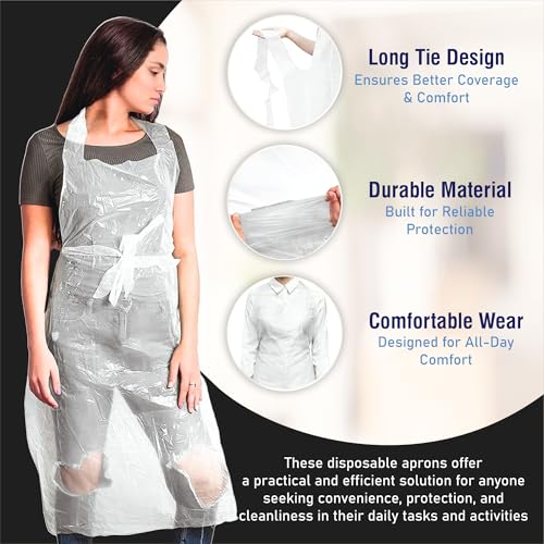 C-Cure® Disposable Waterproof Plastic Apron for Kitchen, Dental Clinic, Dog Bathing & Painting – LDPE Material, Oil & Fluid Resistant, One Size Fits All, Pack of 25(White) - Image 3