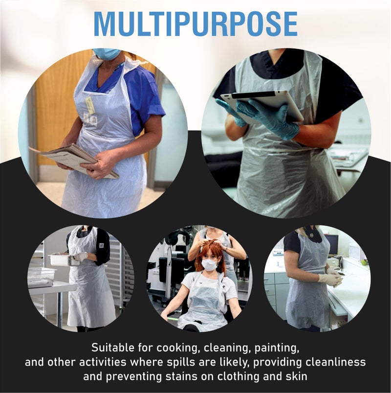 C-Cure® Disposable Waterproof Plastic Apron for Kitchen, Dental Clinic, Dog Bathing & Painting – LDPE Material, Oil & Fluid Resistant, One Size Fits All, Pack of 25(White) - Image 5