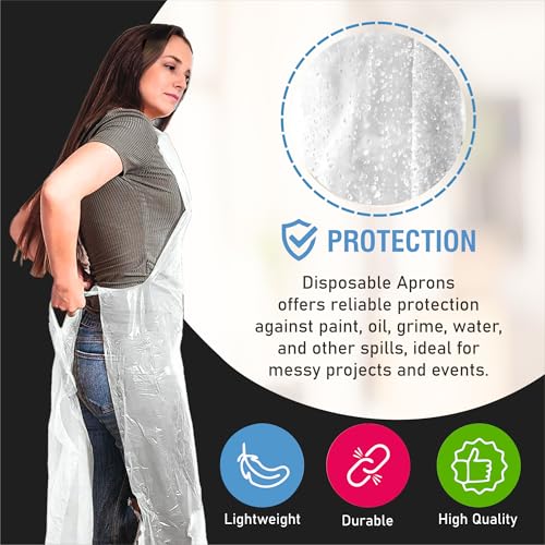 C-Cure® Disposable Waterproof Plastic Apron for Kitchen, Dental Clinic, Dog Bathing & Painting – LDPE Material, Oil & Fluid Resistant, One Size Fits All, Pack of 25(White) - Image 4