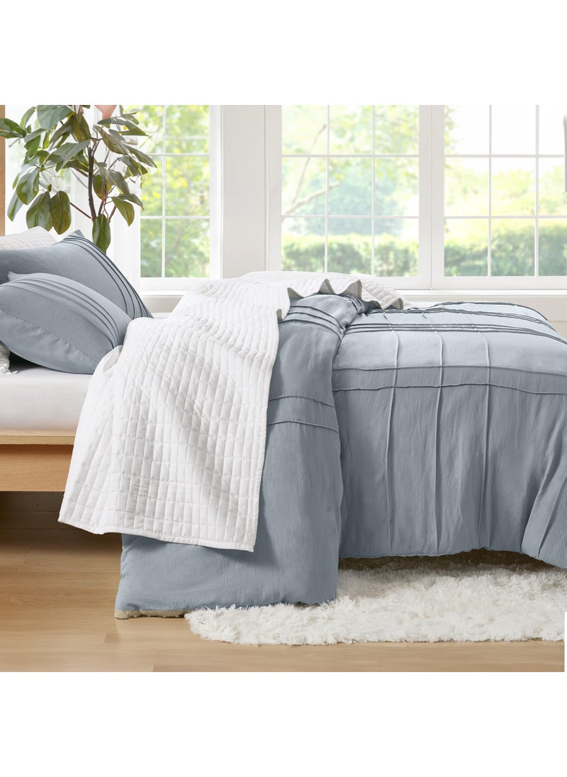 Comfort Spaces Comfort Spaces Blue/Grey Full Size Duvet Cover Set - 3-pc Pintuck Pleated Duvet Cover  All Season Lightweight  Extra Softness Pre-Washed Microfiber Bed Cover Shams  - Image 2