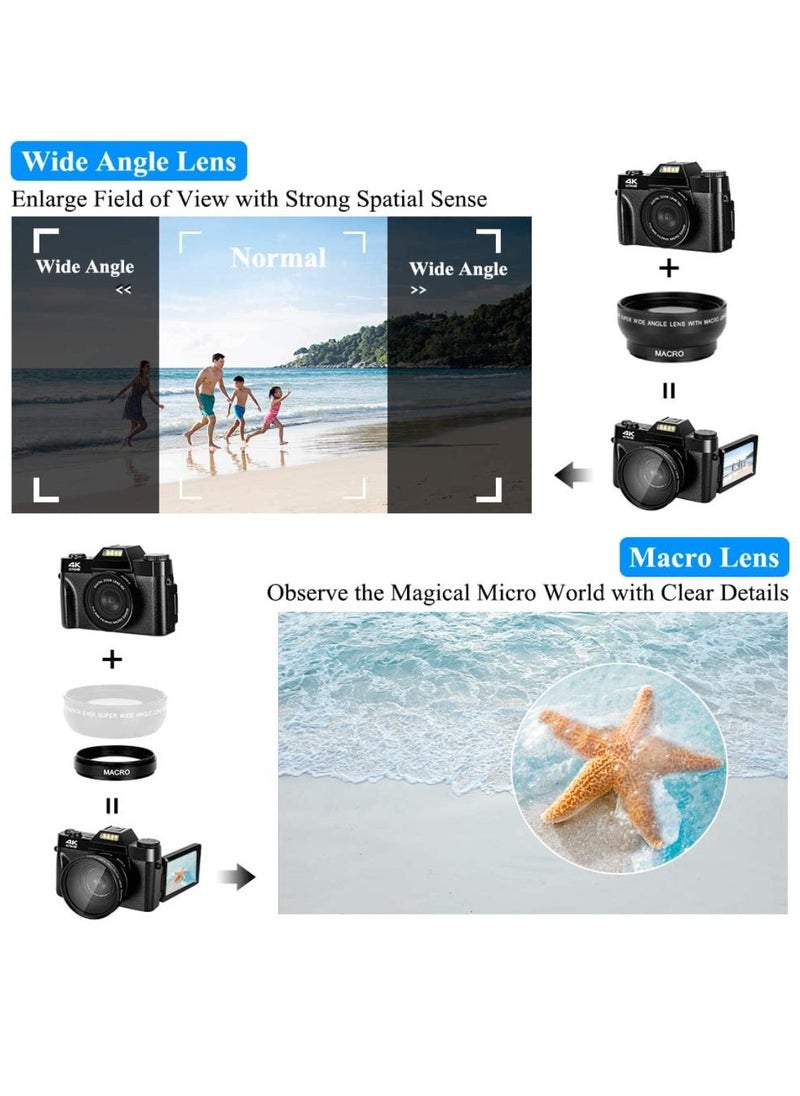 Generic - Compact 4K Digital Camera Video Camcorder 48MP 3Inch IPS Screen Auto Focus 16X Zoom with 32G Memory Card - Image 1