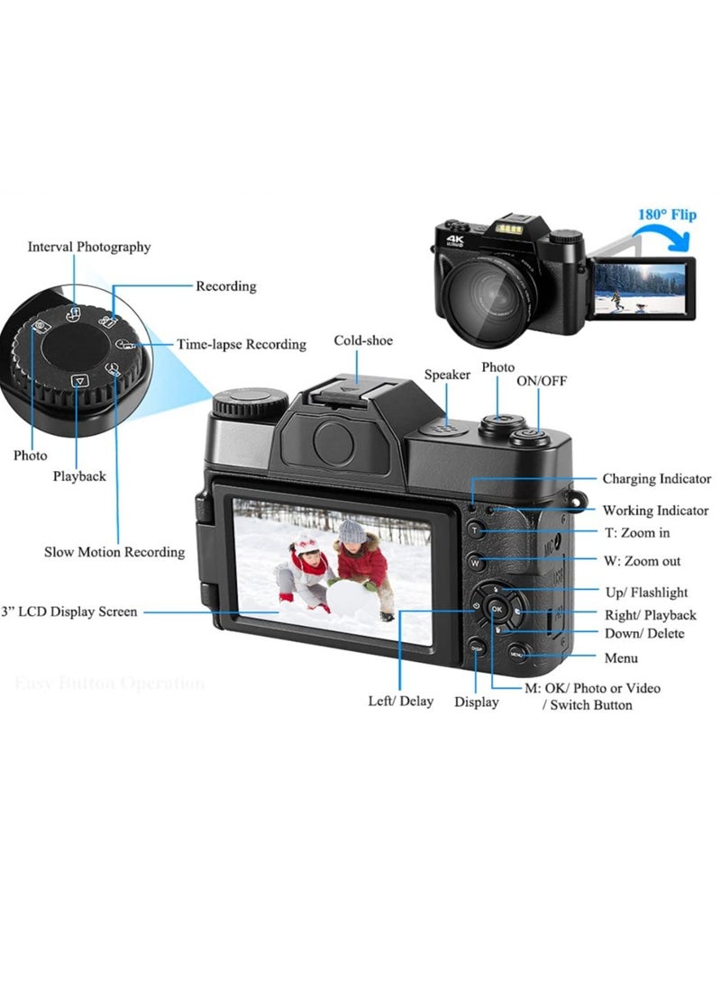 Generic - Compact 4K Digital Camera Video Camcorder 48MP 3Inch IPS Screen Auto Focus 16X Zoom with 32G Memory Card - Image 1