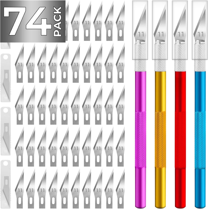 JTIEO 74 Pack Hobby Knife Exacto Knife with 4 Upgrade Sharp Hobby Knives and 70 Spare Craft Knife Blades for Art, Scrapbooking,Stencil - Image 1