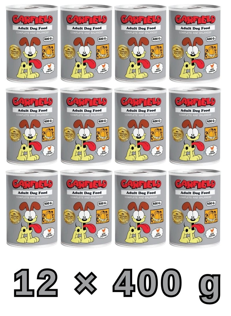 Garfield | Wet Dog Food for Adult Dogs Chicken Flavor 400g ×12 Pcs| Protein Rich Formula for Energy & Vitality | Easy to Digest | Delicious Taste for All Adult Breeds | Premium Daily Nutrition - Image 1