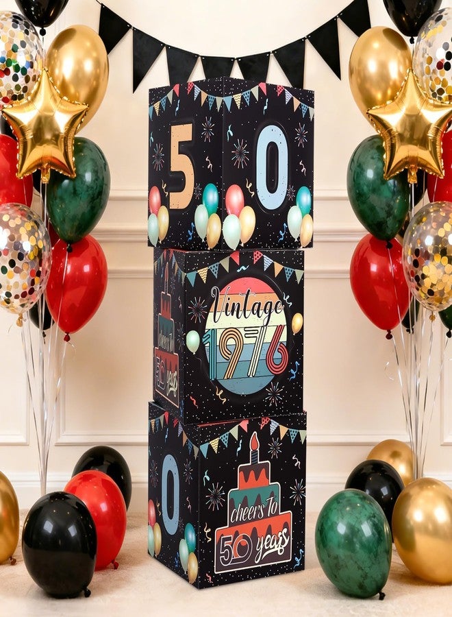 APUDWN 3 Pcs 50th Birthday Decorations Boxes Old Back in 1976 Balloons Boxes Party Supplies Vintage Happy 50 Birthday Cardboard Boxes for Men Women Retro Fifty Year Old Party Decor - Image 1