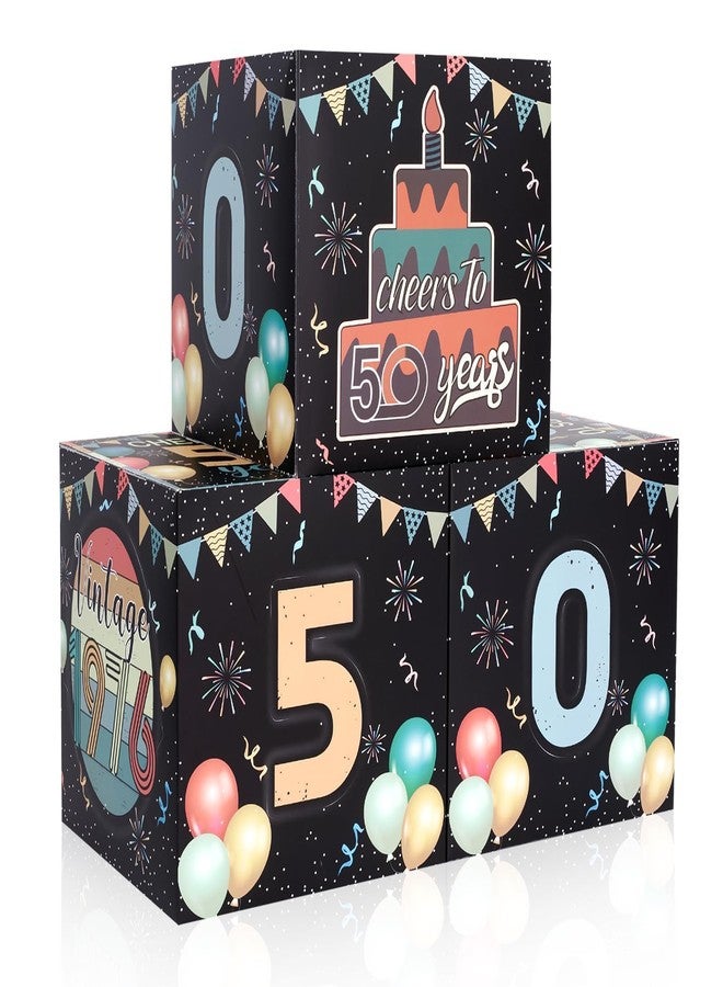 APUDWN 3 Pcs 50th Birthday Decorations Boxes Old Back in 1976 Balloons Boxes Party Supplies Vintage Happy 50 Birthday Cardboard Boxes for Men Women Retro Fifty Year Old Party Decor - Image 2