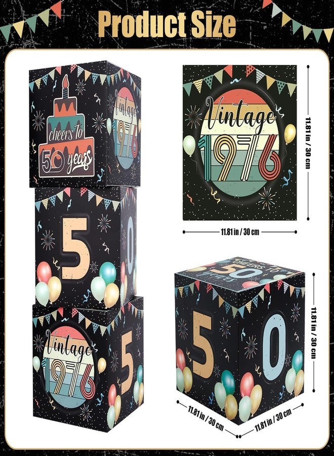 APUDWN 3 Pcs 50th Birthday Decorations Boxes Old Back in 1976 Balloons Boxes Party Supplies Vintage Happy 50 Birthday Cardboard Boxes for Men Women Retro Fifty Year Old Party Decor - Image 3